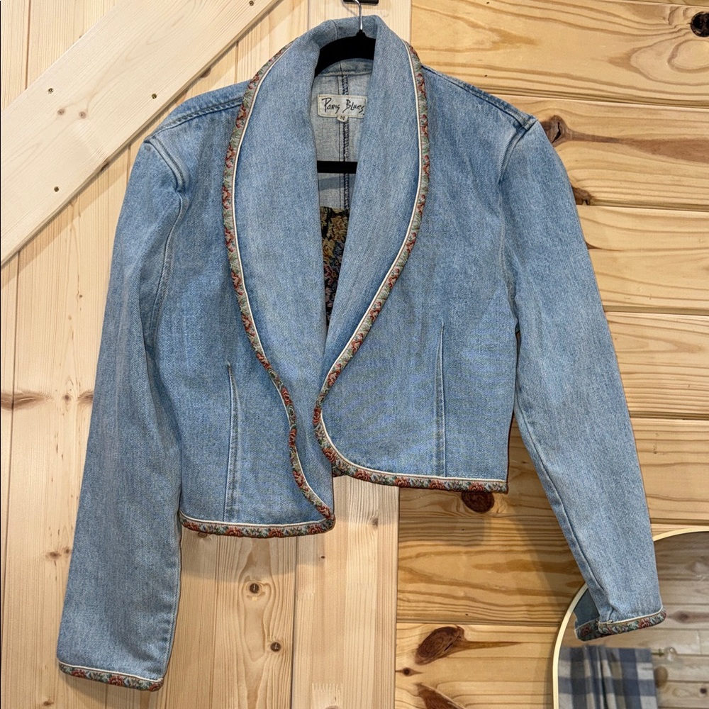 Paris Blues Light Blue Denim Jacket with Patterned Trim